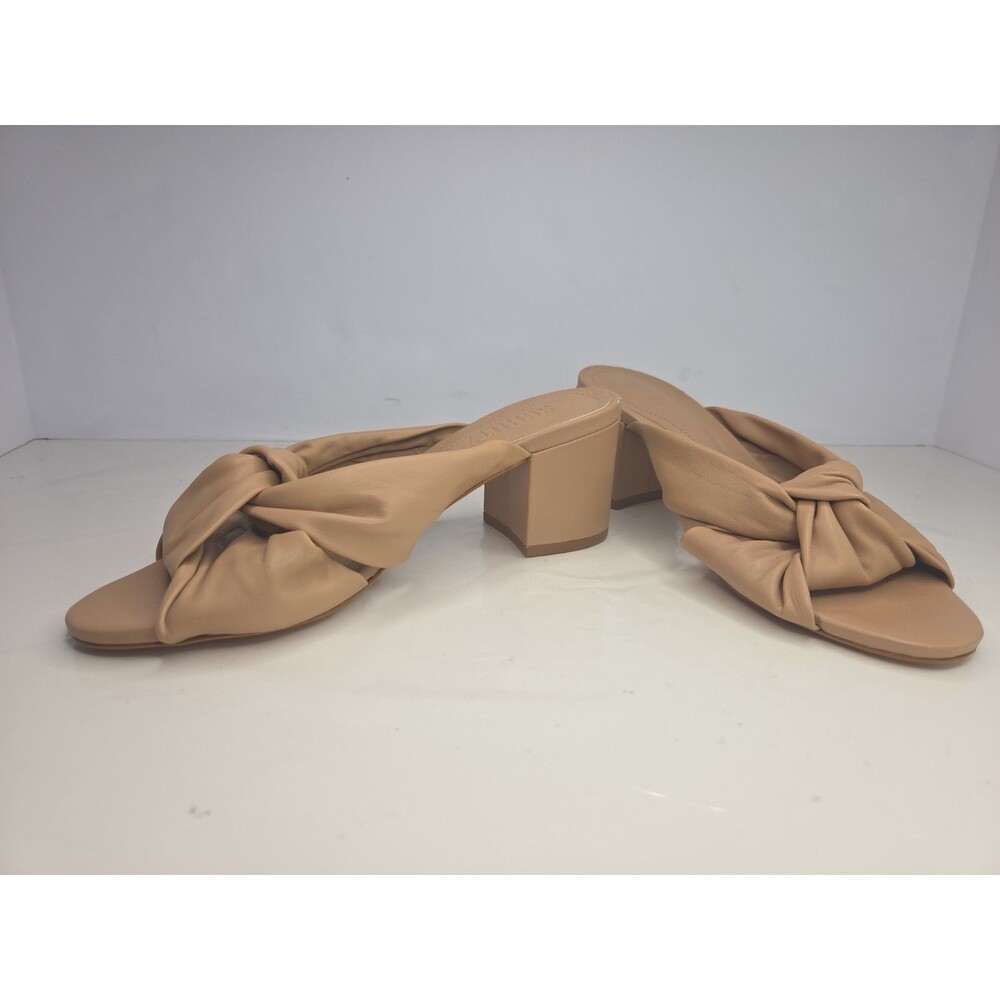 Schutz Fairy Knotted Leather Block Heel Slide Sandals Beige Nude Size 5B NWOB